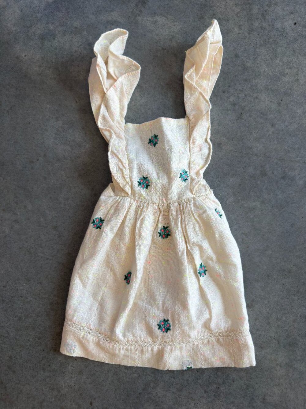 Zara Baby Girl Embroidered Floral Dress 12-18M Cream Neon Fleck Ruffle Straps